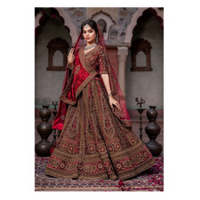 Red Gold Velvet Embroidered