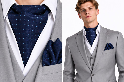 Navy blue men ascot cravat - navy,