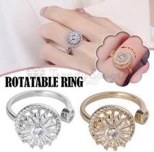 Crystal Silver Anti Anxiety Spinner Ring Stress Relief Fidget Adjustable Rings
