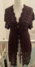 PRINCIPLES SIZE M DARK BROWN CROCHET LONG WAISTCOAT CARDIGAN SHORT SLEEVES NEW