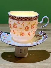 Tea Cup Night Light -  Shabby Chic Cottage Victorian Floral Blue Trim