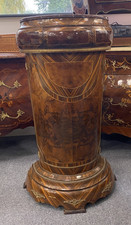 Unusual 19th Century French Marble Demi Lune Pedestal with Marquetry & Drawer