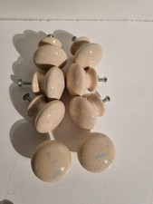 8 x Vintage style Porcelain Drawer Pulls Handles - Beige with blue dots. 