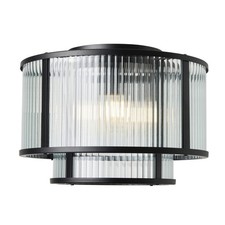 3 Light Flush Ceiling Light Black 2 Tier Ribbed Glass Finchley - Ex Display