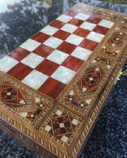 Backgammon Set Handmade Solid Wood Game with Mosaic Inlay 13.8" -Christmas Gift