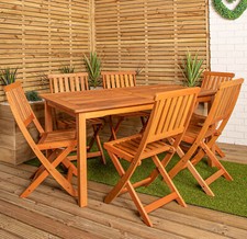 Outdoor 6 Person Rectangular Wooden Garden Patio Dining Table Chairs Set