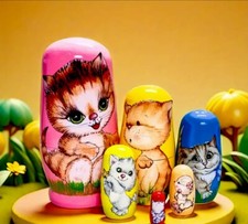 RUSSIAN “PUSSY CAT”WOODEN NESTING STACKING DOLLS FOR OVER 3’S  SEE NOTES 🌸NEW