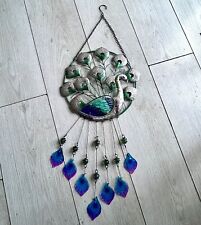 Hanging Peacock Wall Art Home Garden Metal & Glass 30” Decoration Bird