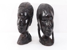 Pair of Hand Carved Ebony African Heads. 21/22cm.
