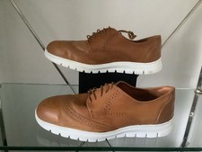 Men’s Tan Leather Lace Up Brogue Shoes With white/ Cream Soles Size 10 Uk 44 Eu