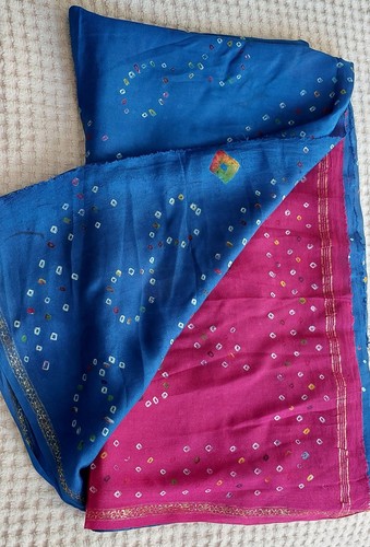Blue pink bandhani sari - bandhani,