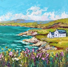 Original Oil Painting Scotland Landscape Impasto Small Artwork on Panel 12x12in