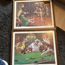 Set of 1 Framed “Dogs Playing Pool” Prints by Arthur Sarnoff