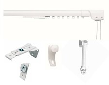 Steel Extendable corded Curtain rack Gliders, Brackets, White