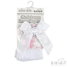 Girls Tights Jacquard Bow Spanish Romany Style Ribbon Party ~ White 3-4 Years ~