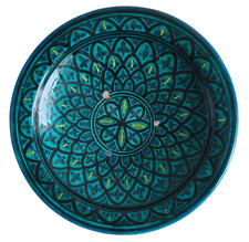 Moroccan Hand Painted Ceramic Large Teal Mandala Bowl