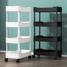 Storage Trolley Cart on Wheels Kitchen Bathroom Laundry Rolling Rack 3/4Tier