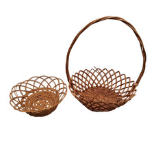 Vintage Cane Open Weave Wicker Woven Round Shaped Basket x 2 - See Comment