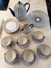 Lomonosov Imperial tea set 'Colbalt Net' made in USSR