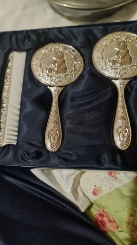 Silver teddy christening set - christening,