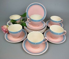 Alfred Meakin Tea Set Service. "Blush Rose" Pink Blue Cups plates. 1950s vintage