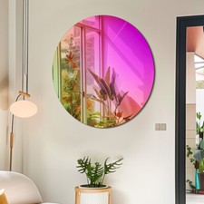 Frameless Round Hanging Wall Mirror Colorful Glass Accent Mirror for Funky Decor