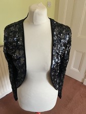 *MANGO* BLACK LONG SLEEVE EDGE TO EDGE SHIMMERING SEQUIN BOLERO SIZE S
