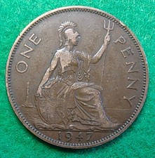 1947 George VI One Penny Coin. See photos for condition.