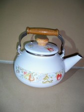 Vintage Enamel Stove Top Kettle - Fruit Design