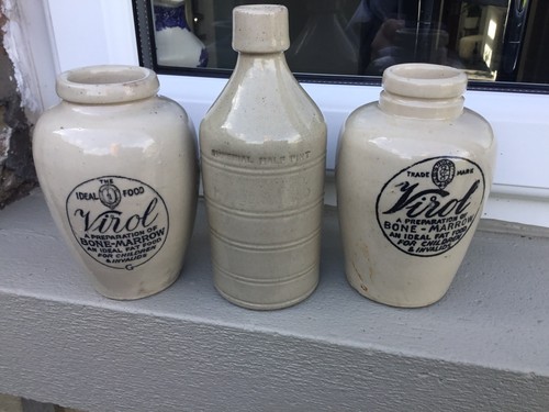 Two virol stoneware jars - virol, a