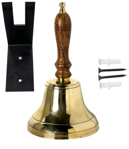 Brass hand bell wooden handle - hand,