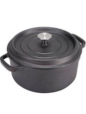 Matt Cast Iron Casserole Pot Deep Stew Soup Boiling Pan Stockpot With Lid 3/4.2L
