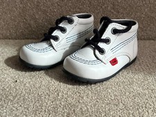 Baby Shoes - Kickers - Soft Leather - White With Blue Detail - Size UK3 (9-12m)