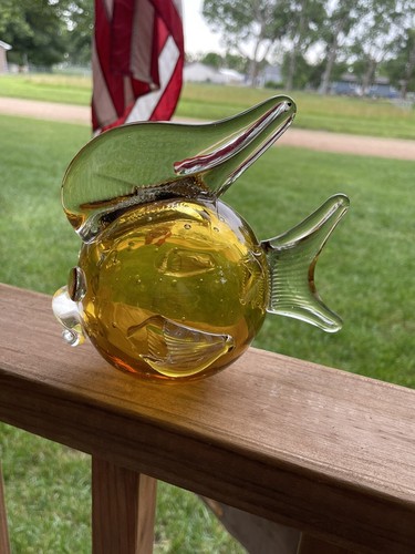Hand blown glass art puffer - blown,