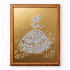 Vintage Foil Art Lady in Ball
