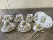 Royal Stuart 18 Piece Set Fine Bone China Featuring Blue and Yellow Floral Gold