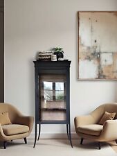 Antique Georgian Black Painted Glazed Display China Cabinet