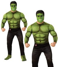 Deluxe Hulk Mens Costume Marvel Superhero Fancy Dress Outfit + Mask