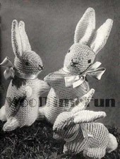 Vintage Toy Knitting Pattern. Bunny Rabbit Family. 1940s. Make with oddments.