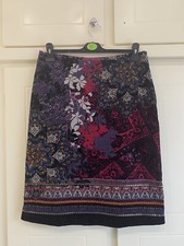 WHITE STUFF Navy Artscape Multicoloured Velvet Cotton Skirt - UK 10