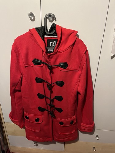 Ladies red hooded duffle - ladies,