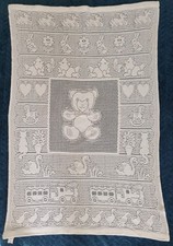 Mothercare White Vintage Pram Blanket Cellular teddy cat train swan UK 3530960