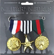 Set of 3 Military Medals Army World War Fancy Dress Costume Prop Accessories