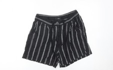 Next Womens Black Striped Linen Blend Paperbag Shorts Size 10