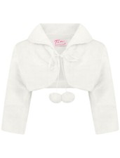Girls Faux Fur Bolero Bridesmaid Wedding Tippet Wrap Pom Pom Ribbon Fastening