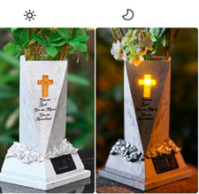 Solar Cemetery Grave Vase LED Memorial | Resin Outdoor Headstone Vase with Cross