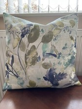 Fryetts Meadow Floral Cushion Cover Light Blue/ Ink Blues/ Green 18 In Handmade