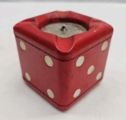 Red dice tin metal ashtray - dice,