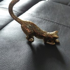 Brass Cat Figurine Ring Holder Vintage 1986 TFM Franklin Mint Leopard  4. 5"