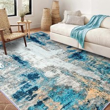 Teal Rugs for Living Room, Machine Washable Area Rug for Bedroom, Soft Low Pile